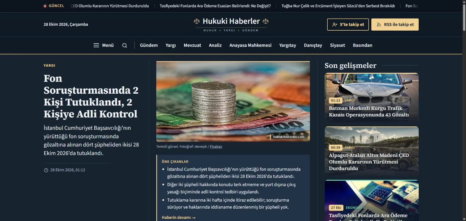 Hukuki Haberler web sitesi ana sayfası